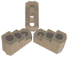 H & R Manufacturing - 15" Max Chuck Diam Compatibility, Case Hardened Steel 1.5mm x 60° Serrated Hard Lathe Top Jaws - 2 Steps, 1" Groove Width, 2-1/2" Wide x 5-1/2" Long x 3-15/32" High - Industrial Tool & Supply