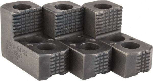 H & R Manufacturing - 6" Max Chuck Diam Compatibility, Case Hardened Steel 1.5mm x 60° Serrated Hard Lathe Top Jaws - 1 Step, 0.472" Groove Width, 1-1/4" Wide x 3" Long x 1.969" High - Industrial Tool & Supply