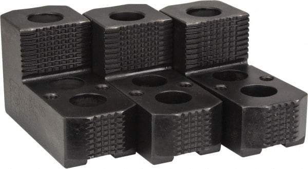 H & R Manufacturing - 10 to 11" Chuck Diam Compatibility, Case Hardened Steel 1.5mm x 60° Serrated Hard Lathe Top Jaws - 1 Step, 0.63" Groove Width, 1-3/4" Wide x 4-1/4" Long x 2-15/32" High - Industrial Tool & Supply