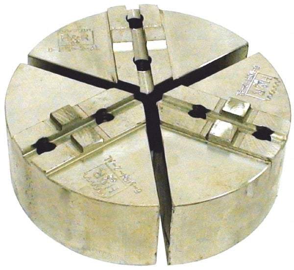 H & R Manufacturing - 10" Chuck Capacity, Tongue & Groove Attachment, Round Soft Lathe Chuck Jaw - 3 Jaws, Aluminum, 2-1/8" Btw Mount Hole Ctrs, 5" Long x 10" Wide x 2" High, 1/2" Groove - Industrial Tool & Supply