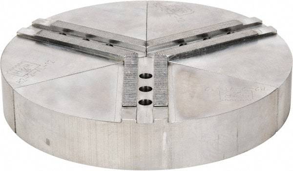 H & R Manufacturing - 11" Chuck Capacity, 1.5mm x 60° Serrated Attachment, Round Soft Lathe Chuck Jaw - 3 Jaws, Aluminum, 1.181" Btw Mount Hole Ctrs, 5" Long x 12" Wide x 2" High, 0.63" Groove, 12mm Fastener - Industrial Tool & Supply