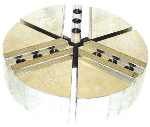 H & R Manufacturing - 11" Chuck Capacity, 1.5mm x 60° Serrated Attachment, Round Soft Lathe Chuck Jaw - 3 Jaws, Aluminum, 1.181" Btw Mount Hole Ctrs, 5" Long x 12" Wide x 4" High, 0.63" Groove, 12mm Fastener - Industrial Tool & Supply