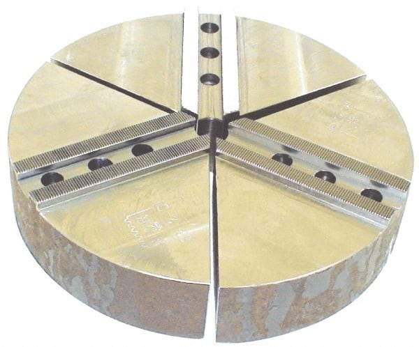 H & R Manufacturing - 15" Chuck Capacity, 1.5mm x 60° Serrated Attachment, Round Soft Lathe Chuck Jaw - 3 Jaws, Cast Iron, 1.69" Btw Mount Hole Ctrs, 7-1/2" Long x 15" Wide x 4" High, 1" Groove, 20mm Fastener - Industrial Tool & Supply