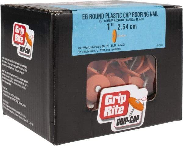 Value Collection - 2D, 12 Gauge, 1" OAL Roofing Nails - Ring Shank, 18-8 Steel, Zinc-Plated Finish - Industrial Tool & Supply