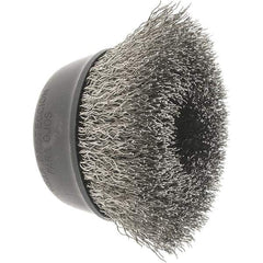 Osborn - 2-3/4" Diam, 5/8-11 Threaded Arbor, Stainless Steel Fill Cup Brush - 0.014 Wire Diam, 1" Trim Length, 14,000 Max RPM - Industrial Tool & Supply