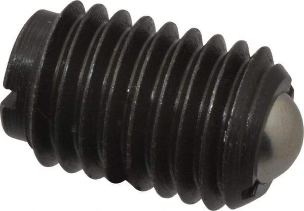 TE-CO - 5/8-11, 0.375" Ball Diam, 63/64" Body Length, 0.096" Max Ball Reach, Threaded Ball Plunger - Steel Body, Stainless Steel Ball, 9 Lb Initial End Force, 18 Lb Final End Force, Locking Element - Industrial Tool & Supply