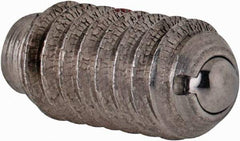 TE-CO - 1/4-20, 0.125" Ball Diam, 17/32" Body Length, 0.035" Max Ball Reach, Threaded Ball Plunger - Stainless Steel Body, Stainless Steel Ball, 2 Lb Initial End Force, 4 Lb Final End Force, Locking Element - Industrial Tool & Supply