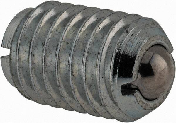 TE-CO - 3/8-16, 0.187" Ball Diam, 5/8" Body Length, 0.048" Max Ball Reach, Threaded Ball Plunger - Stainless Steel Body, Stainless Steel Ball, 6 Lb Initial End Force, 21 Lb Final End Force, Locking Element - Industrial Tool & Supply