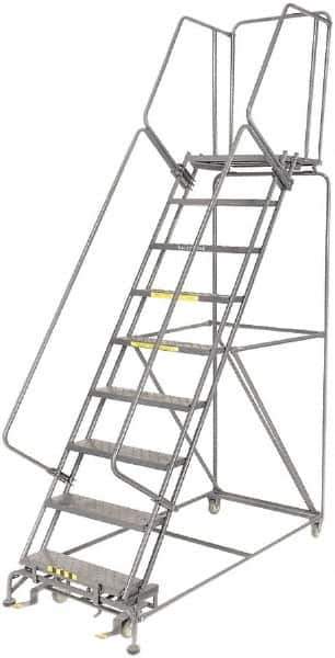 Ballymore - 123" 9 Step Ladder - 450 Lb Capacity, 90" Platform Height, 32" Base Width x 75" Depth, Heavy-Duty Serrated Grating - Industrial Tool & Supply