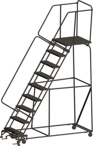 Ballymore - 123" 9 Step Ladder - 450 Lb Capacity, 90" Platform Height, 32" Base Width x 82" Depth, Heavy-Duty Serrated Grating - Industrial Tool & Supply