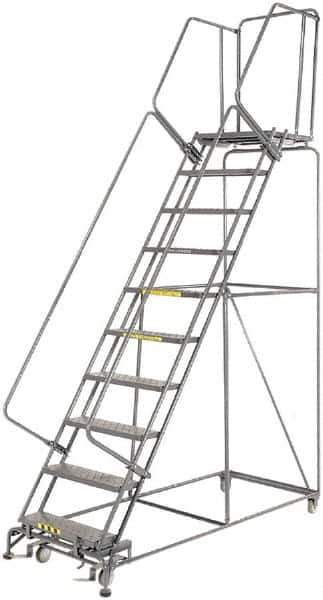 Ballymore - 133" 10 Step Ladder - 450 Lb Capacity, 100" Platform Height, 32" Base Width x 81" Depth, Expanded Metal Tread - Industrial Tool & Supply