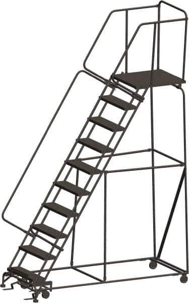 Ballymore - 133" 10 Step Ladder - 450 Lb Capacity, 100" Platform Height, 32" Base Width x 88" Depth, Expanded Metal Tread - Industrial Tool & Supply