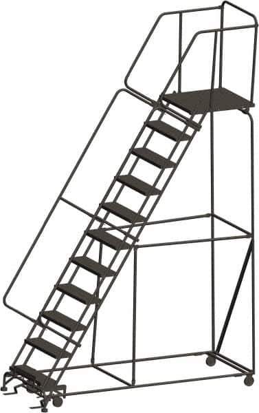 Ballymore - 143" 11 Step Ladder - 450 Lb Capacity, 110" Platform Height, 32" Base Width x 94" Depth, Expanded Metal Tread - Industrial Tool & Supply