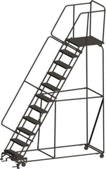 Ballymore - 143" 11 Step Ladder - 450 Lb Capacity, 110" Platform Height, 32" Base Width x 94" Depth, Heavy-Duty Serrated Grating - Industrial Tool & Supply