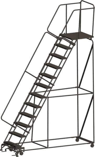 Ballymore - 153" 12 Step Ladder - 450 Lb Capacity, 120" Platform Height, 32" Base Width x 101" Depth, Heavy-Duty Serrated Grating - Industrial Tool & Supply