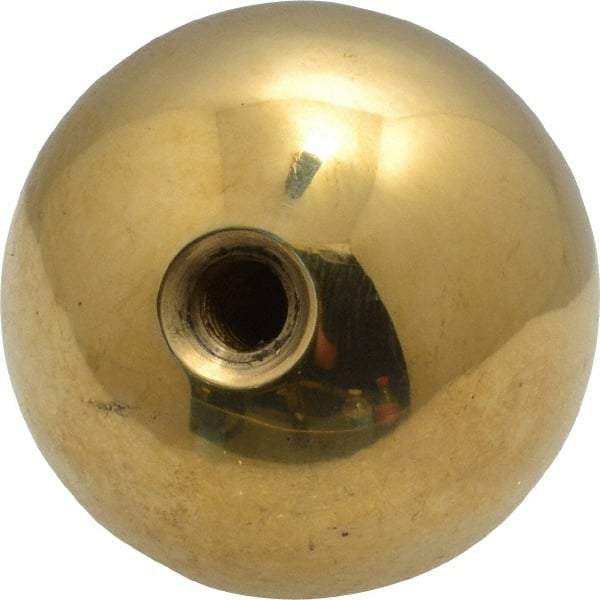 Gibraltar - 1/4-20 Thread, 1.38" Diam, Threaded Hole Ball Knob - Natural, Brass, Smooth Grip, 5/8" Hole Depth - Industrial Tool & Supply