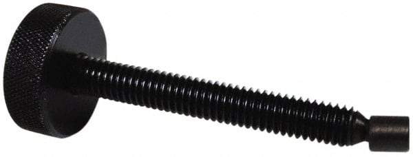 Gibraltar - 3/8-16 Knurled Shoulderless Swivel Pad Tip Steel Thumb Screw - 2-15/16" OAL, 1-1/4" Head Diam x 7/16" Head Height, Black Oxide Finish - Industrial Tool & Supply