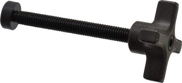 Made in USA - 3/8-16 Lobed Shoulder Swivel Pad Tip Steel Thumb Screw - 4-1/2" OAL, 2" Head Diam x 1-1/8" Head Height, Black Oxide Finish - Industrial Tool & Supply