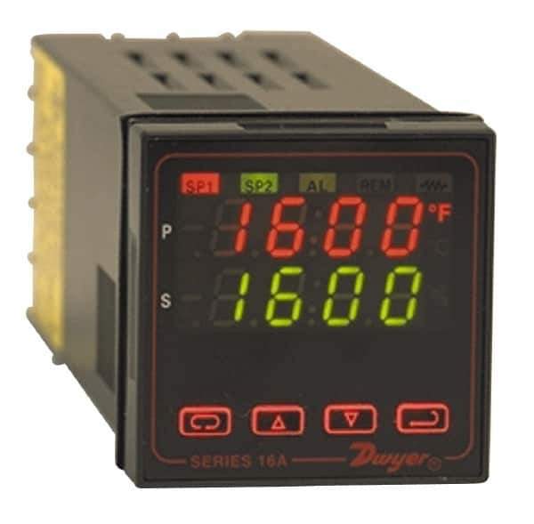 Dwyer - -350 to 4,208°F 1/16 DIN Temperature/Process Control - Dual 4-Digit LCD Display, Fuzzy Logic PID Control, 100-240 VAC/VDC - Industrial Tool & Supply