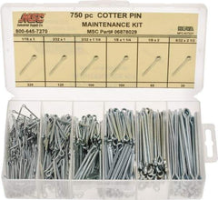 Value Collection - 750 Piece, 1/16 to 5/32" Pin Diam, Cotter Pin Assortment - 1 to 2-1/2" Long, Steel - Industrial Tool & Supply