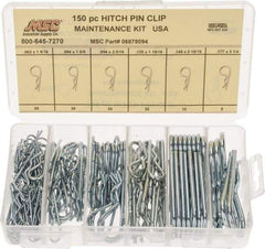 Value Collection - 150 Piece, 1/16 to 3/16" Pin Diam, Hitch Pin Assortment - 1-9/16 to 3-1/4" Long, Spring Steel - Industrial Tool & Supply
