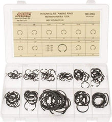 Made in USA - 150 Piece, 1/2 to 1-3/4", SpRing Assortment Steel, Snap Internal Retaining Ring Assortment - Includes Compartmented Case - Industrial Tool & Supply