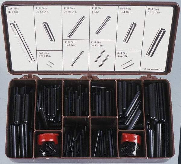 Made in USA - 750 Piece, 1/16 to 7/16" Pin Diam, Spring Pin Assortment - Zinc, Zinc Plated - Industrial Tool & Supply