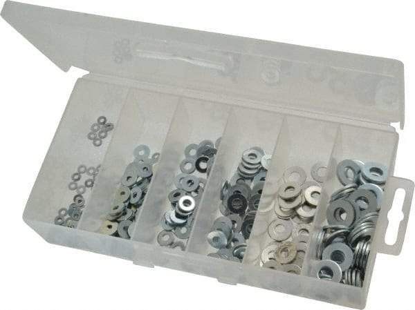 Value Collection - 400 Piece, No. 2, 1/4" Screw, Steel SAE Flat Washer Assortment - Includes 1/4 to 10" Screw & Plastic Case - Industrial Tool & Supply