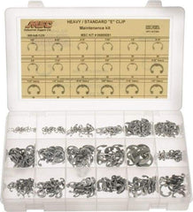Made in USA - 565 Piece, 1/8 to 3/4", Steel, E Style External Retaining Ring Assortment - Includes Compartmented Case - Industrial Tool & Supply