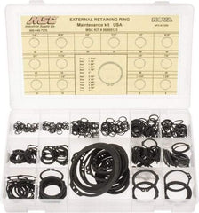 Made in USA - 444 Piece, 1/4 to 3", SpRing Assortment Steel, Snap External Retaining Ring Assortment - Includes Compartmented Case - Industrial Tool & Supply