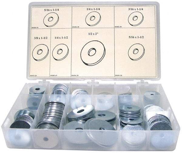Value Collection - 255 Piece, 5/16 to 1/2" Screw, Steel Fender Washer Assortment - Includes 3/16 to 1/2" Screw & Compartmented Storage Case - Industrial Tool & Supply