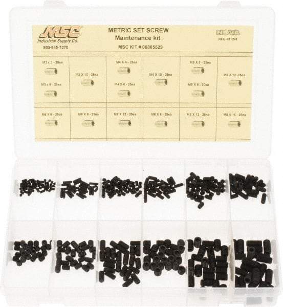 Value Collection - 375 Piece, M3 to M8, Steel Set Screw Assortment - Hex Head, Hex Socket Drive, 3 to 16mm Long - Industrial Tool & Supply