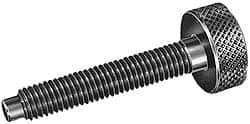 Gibraltar - 5/16-18 Knurled Shoulderless Dog Point Tip Grade 12L14 Steel Thumb Screw - 2-3/8" OAL, 1-1/8" Head Diam x 3/8" Head Height, Black Oxide Finish - Industrial Tool & Supply