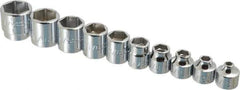 Proto - 10 Piece 3/8" Drive Standard Socket Set - 6 Points, 3/16 to 3/4", Inch Measurement Standard - Industrial Tool & Supply