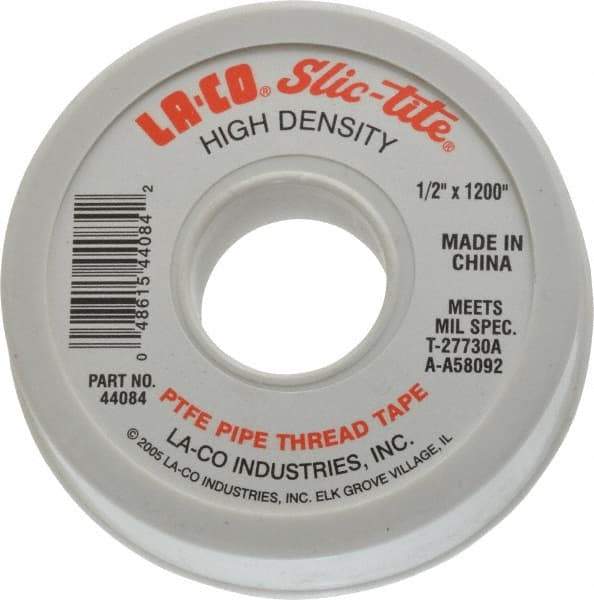 LA-CO - 1/2" Wide x 1,200" Long General Purpose Pipe Repair Tape - 3 mil Thick, -450 to 550°F, White - Industrial Tool & Supply
