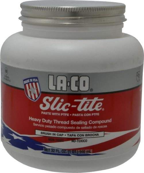 LA-CO - 1 Qt Brush Top Can White Thread Sealant - Paste with PTFE, 500°F Max Working Temp, For Metal, PVC, CPVC & ABS Plastic Pipe Threads - Industrial Tool & Supply