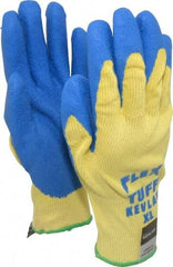 MCR Safety - Size XL (10), Latex Coated Cut Resistant Gloves - 11" Long, Palm & Fingers Coated, Kevlar Lining, Knit Wrist, Yellow/Blue, Paired - Industrial Tool & Supply