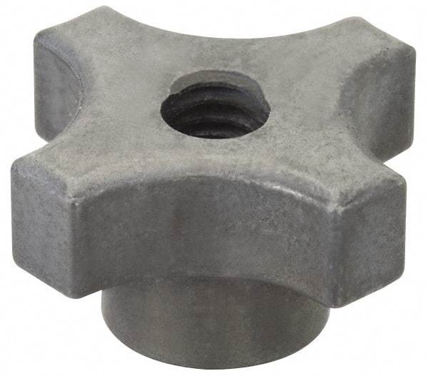 Made in USA - 1-1/8" Diam, 1/4-20 Thread, 5/8" High, Cast Steel, Cadmium Plated, Quick Acting Hand Knob - 9/16" Hub Diam, 17/64" Quick Release Distance, 5/16" Hub Height, 5/16" Head Height - Industrial Tool & Supply