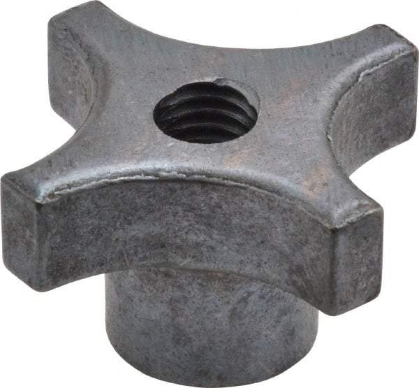 Made in USA - 1-1/2" Diam, 5/16-18 Thread, 7/8" High, Cast Steel, Cadmium Plated, Quick Acting Hand Knob - 11/16" Hub Diam, 21/64" Quick Release Distance, 1/2" Hub Height, 3/8" Head Height - Industrial Tool & Supply