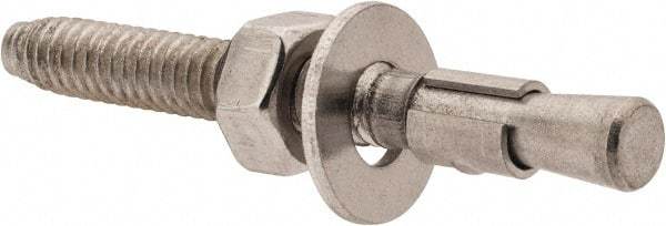 Red Head - 1/4" Diam, 1/4" Drill, 2-1/4" OAL, 2-1/2" Min Embedment Wedge Expansion Concrete Anchor - 304 Stainless Steel, Hex Nut Head, Hex Drive, 1-1/4" Thread Length - Industrial Tool & Supply