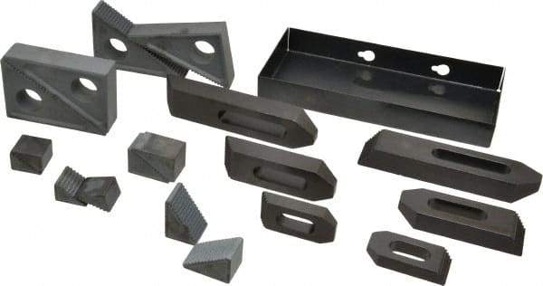TE-CO - 13 Piece Fixturing Step Block & Clamp Set with 1" Step Block, 1/2 Stud Thread - Includes 6 Serrated End Clamps, 6 Step Blocks, Holder - Industrial Tool & Supply