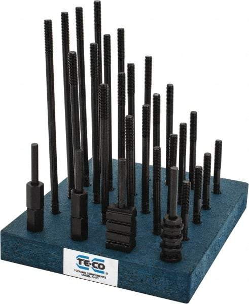 TE-CO - 38 Piece, 5/16-18 Stud, 3/8" T Slot, T Nut & Stud Kit - 5/8" T-Slot Nut Width, 3, 4, 5, 6, 7, 8" Stud Lengths - Industrial Tool & Supply