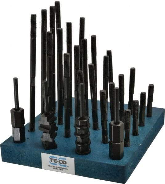 TE-CO - 38 Piece, 3/8-16 Stud, 7/16" T Slot, T Nut & Stud Kit - 11/16" T-Slot Nut Width, 3, 4, 5, 6, 7, 8" Stud Lengths - Industrial Tool & Supply