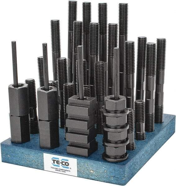 TE-CO - 38 Piece, 5/8-11 Stud, 11/16" T Slot, T Nut & Stud Kit - 1-1/8" T-Slot Nut Width, 3, 4, 5, 6, 7, 8" Stud Lengths - Industrial Tool & Supply