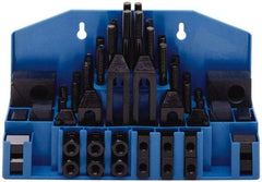 TE-CO - 52 Piece Fixturing Step Block & Clamp Set with 1" Step Block, 9/16" T-Slot, 3/8-16 Stud Thread - 7/8" Nut Width, 3, 4, 5, 6, 7 & 8" Stud Lengths - Industrial Tool & Supply