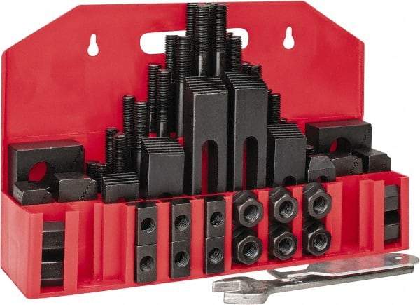 Value Collection - 52 Piece Fixturing Step Block & Clamp Set with 1" Step Block, 5/8" T-Slot, 1/2-13 Stud Thread - 1" Nut Width, 3, 4, 5, 6, 7 & 8" Stud Lengths - Industrial Tool & Supply