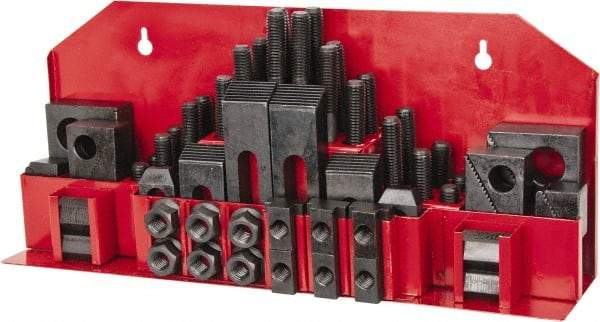 Value Collection - 52 Piece Fixturing Step Block & Clamp Set with 1" Step Block, 3/4" T-Slot, 5/8-11 Stud Thread - 1-1/4" Nut Width, 3, 4, 5, 6, 7 & 8" Stud Lengths - Industrial Tool & Supply
