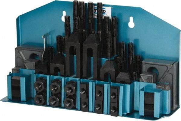 TE-CO - 52 Piece Fixturing Step Block & Clamp Set with 1" Step Block, 9/16" T-Slot, 1/2-13 Stud Thread - 7/8" Nut Width, 3, 4, 5, 6, 7 & 8" Stud Lengths - Industrial Tool & Supply