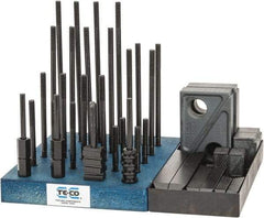 TE-CO - 50 Piece Fixturing Step Block & Clamp Set with 1" Step Block, 3/8" T-Slot, 5/16-18 Stud Thread - 5/8" Nut Width, 3, 4, 5, 6, 7 & 8" Stud Lengths - Industrial Tool & Supply