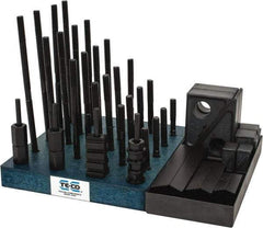 TE-CO - 50 Piece Fixturing Step Block & Clamp Set with 1" Step Block, 1/2" T-Slot, 3/8-16 Stud Thread - 7/8" Nut Width, 3, 4, 5, 6, 7 & 8" Stud Lengths - Industrial Tool & Supply